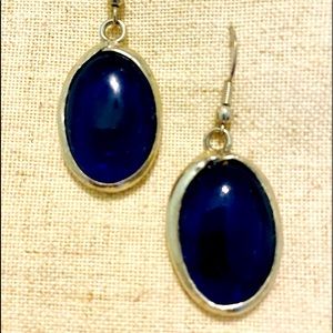 Silver and blue stone dangle earrings